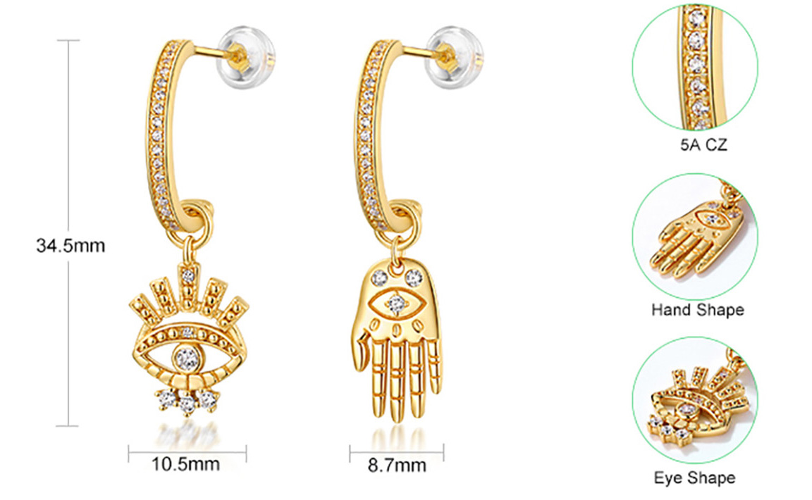 Asymmetric Earrings Jewelry Unique Hand & Eye Cute Silver Bli ( (6)